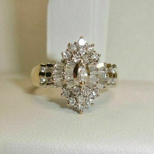 2.75 Carat Marquise Cut Diamond Cluster Engagement Ring 10K Yellow Gold Finish