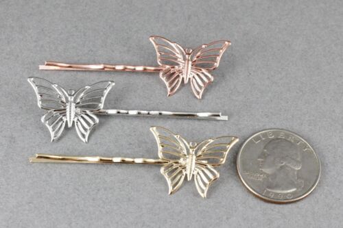 set 3 rose gold silver gold butterfly bobby outline pins clip barrette hairpin