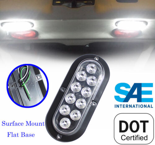 6/" Oval Clear White Backup Reverse LED Light FLANGE SURFACE MOUNT Truck Trailer