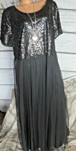 Sheego Femmes Event Robe de Soiree Robe noir avec paillettes 254 grande taille NEUF