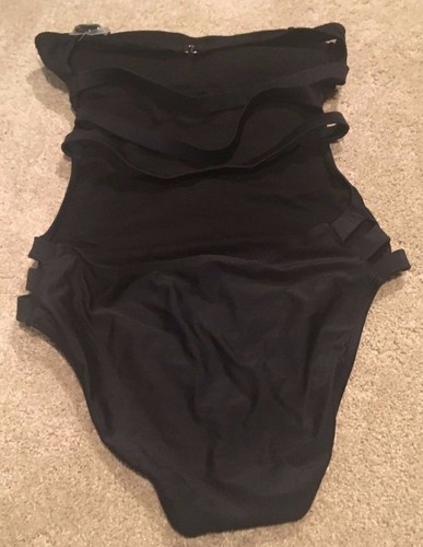 Express Swim Black Strappy Bandeau Monokini Swimsuit SZ S $69.90 NEW STUNNING!