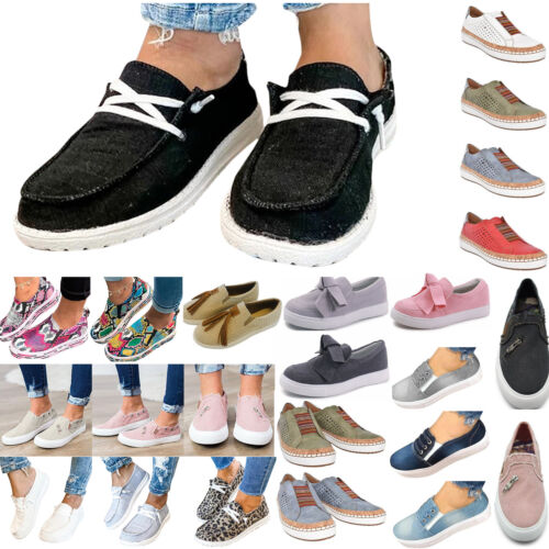 Womens Pumps Slip On Flat Loafers Sneakers Trainers Party Casual Boat Shoes US