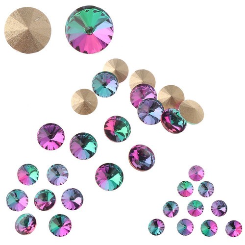 15pcs 12mm Bijou Crystal Colorful AB Pierres De Fantaisie Rivoli Beads