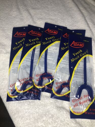 Lot of 5 Blue Adams Youth Form-Fit Mouth Guard with Break Away Helmet Strap 5