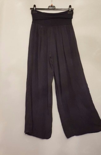 Lagenlook Italiano Orlo bolla Pallazo Stretch vita foderato in cotone sciolto Morbido Blu Scuro