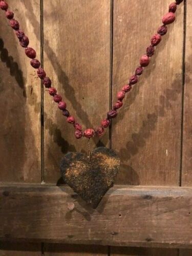 Primitive Heart Dried Cranberry Corn Cob Garland Early Look Peg Hanger Valentine 