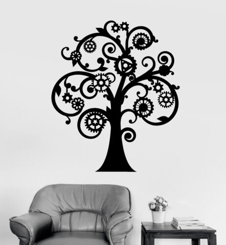 Vinyl Wall Decal mécanique Arbre steampunk engrenages Stickers Mural ig4187 