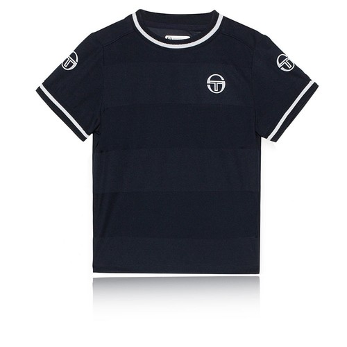 Sergio Tacchini Ragazzo Retro T-Shirt Maglietta Maglia Blu Marino Sport Tennis