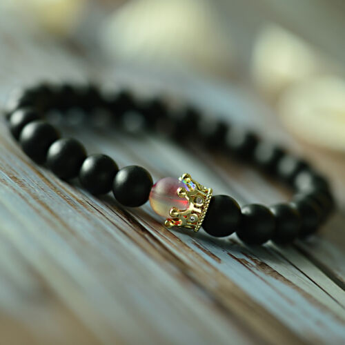 8mm Rose Red /& Black Moonstone Crown Distance Beads Women Men Bracelets Jewelry