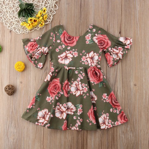 New Cute Floral Wedding Girls Dress Princess Shorts Sleeve Party Kids Clothes