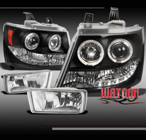 07-13 AVALANCHE//SUBURBAN//TAHOE LED HALO BLACK PROJECTOR HEAD LIGHTS+FOG CHROME