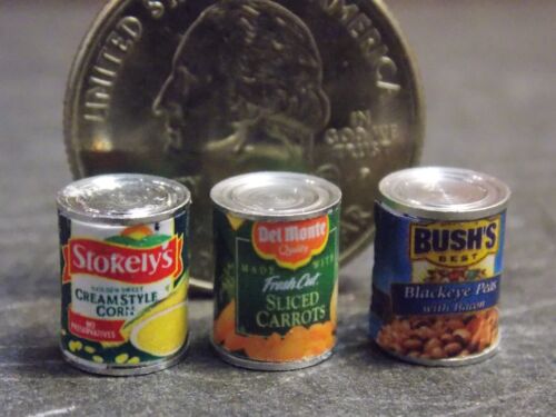 Dollhouse Miniature FOOD 3 Cans Vegetables 1:12 Inch Scale E76A Dollys Gallery