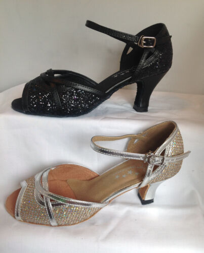 Salsa UK Sizes 3-8 Ladies Black or Silver Ballroom Jive Dance Shoes Latin
