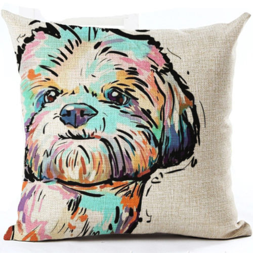 STANDARD POODLE DOG on Green LINEN-COTTON Painting CUSHION COVER Cockapoo UK 