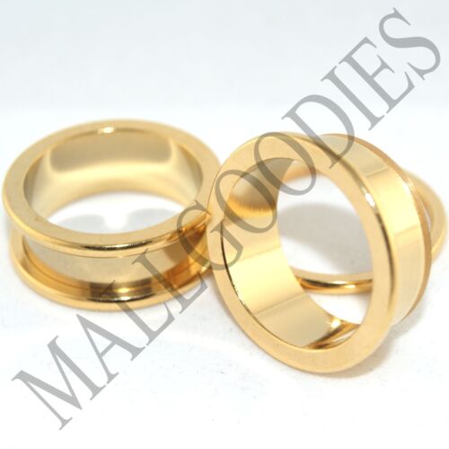 1500 Screw on/fit Steel Anodized Gold Tunnels Big Gauges Plugs 1-1/8" Inch 28mm 