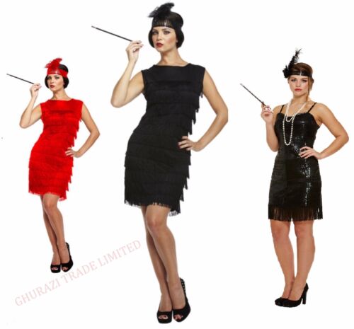 Mesdames Clapet Robe 1920 S rouge et noir pompons Charleston Gatsby Robe de soirée