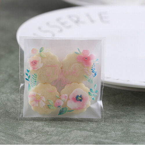 100pcs Handmade Flowers Cookie Jewelry Bag DIY Gift Bags Plastic Candy Party Bag 