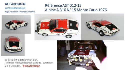 DECALS 1/43 REF 0568 ALPINE RENAULT A110 HENRY RALLYE MONTE CARLO 1975 RALLY WRC