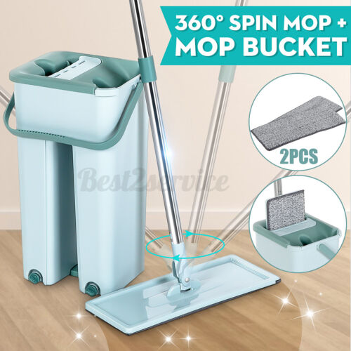 Microfiber Pads US Self Cleaning Drying Wringing Mop Bucket System Flat Floor