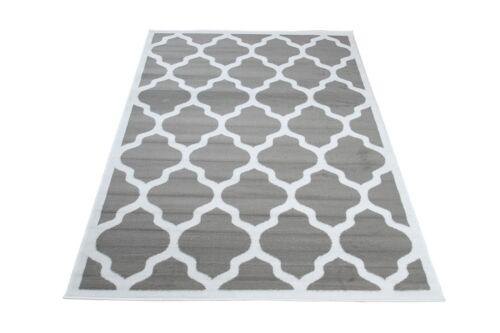 Dekoration Kurzflor Teppich Gitter in Grau Schwarz Weiß Modern Muster Wohnzimmer 