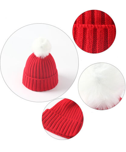 Kids Children Winter Warm Knit Beanie Hat Boys Girls Fur Pom Bobble Crochet Cap 