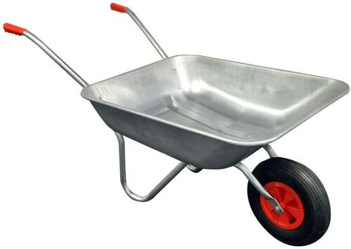 65 Litre 60kg Capacity Galvanised Metal Garden Wheelbarrow with Pneumatic Tyre 