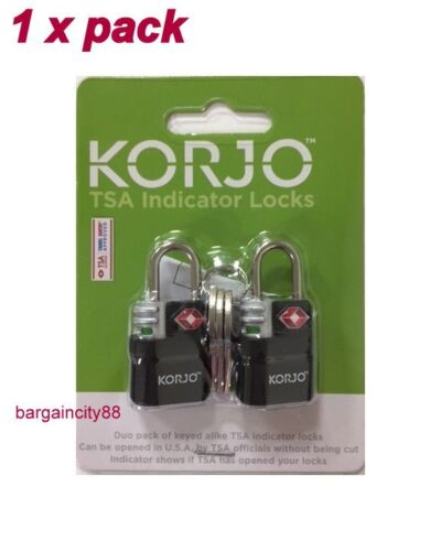 2x Korjo Luggage Locks-TSA Approved Keyed Padlock with Indicator-US Travel TSALL