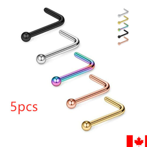5PCS Simple L Shape  Nose Studs Hooks Bar Pin Nose Rings Body Piercing Jewelry 