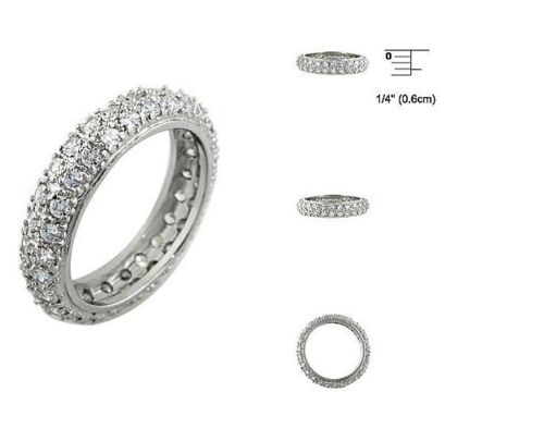Micro Pave Sterling Silver Eternity CZ Band Cubic Zirconia Wide Stackable Ring
