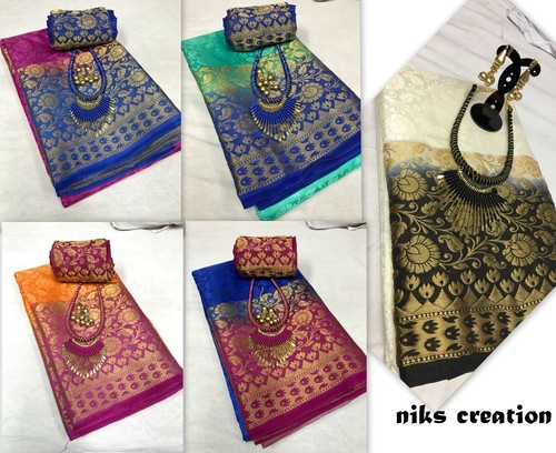 Designer saree pakistani indian Bollywood KANCHIVARAM COTTON silk ethnic sari P1