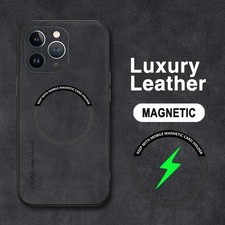 MagSafe Leder Hülle für iPhone 16 15 14 13 12 11 Pro Max Luxus Stoßfest Cover