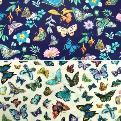 100/% Cotton Fabric Nutex Vibrant Flight Butterflies Insects Flowers Butterfly