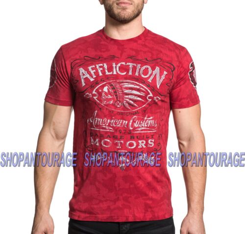 AFFLICTION Prohibition A18603 Men`s New Skull Graphic Fashion Red T-shirt