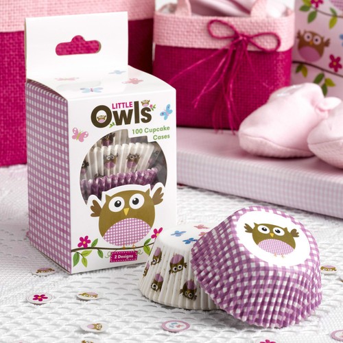 100 cupcake cas rose little owls fille baby shower baptême fête d/'anniversaire