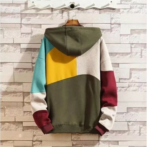 Mens Fashion Stitching Patchwork Sweatshirt Youth Casual Hoodie Hip Hop Pullover