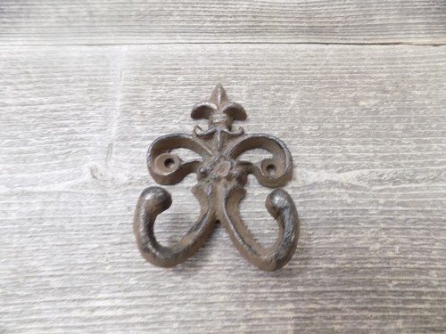 4 Cast Iron Fleur de Lis Rustic Weathered Double Wall Hook Rustic Vintage Look