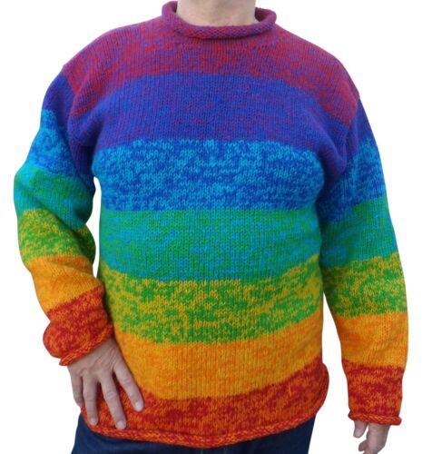 FAIR TRADE ETHNIC RAINBOW WOOL JUMPER HIPPY BOHO FESTIVAL 12 14 16 18 20 22