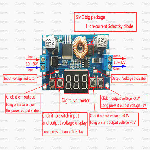 5A Digital Control Power Supply DC-DC Step-Down Charge Buck Module Voltmeter