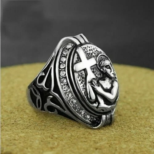 Anillos de cóctel chapado en plata cristal para hombres