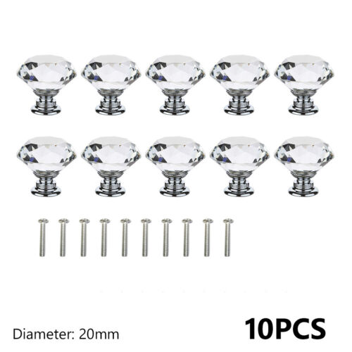 Crystal Glass Cabinet Knobs Diamond Shape Drawer Wardrobe Pulls Handles 10Pcs 6