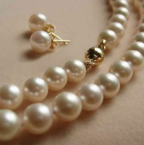 Boucle D/'Oreille Set Long 28/" 34/" 36/" 48/" 50/" 8 mm blanc Akoya Shell collier de perles