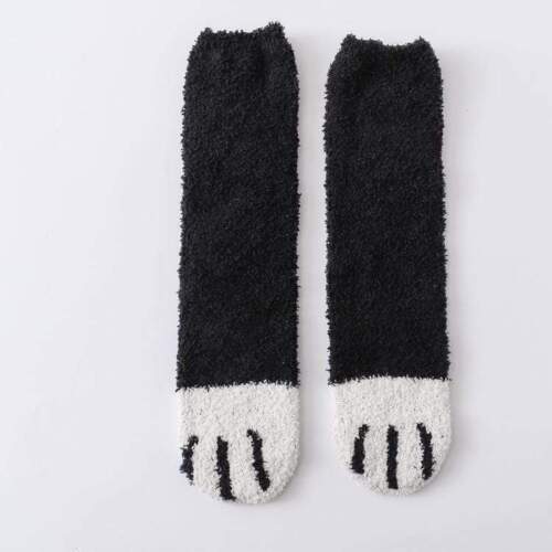 Women Winter Fluffy Fuzzy Warm Slipper Socks Cute Meow Cat Paws Print Hosiery VV