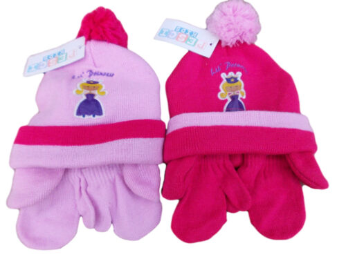 BNWT girls warm winter Little Princess Pink or dark pink hat and mitts set