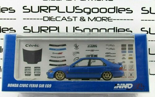INNO64 1:64 Blue 1992 HONDA CIVIC FERIO SiR EG9 w/Extra Wheels and Decal Sheet 