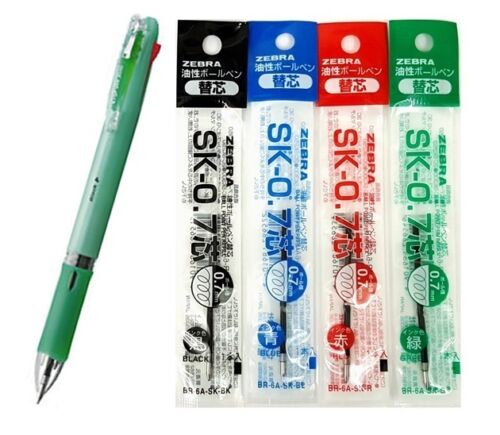 Zebra Clip-on Slim 0.7mm 4 Colors Pen W// 4 Refills B4A5-WG Pastel Green Barrel