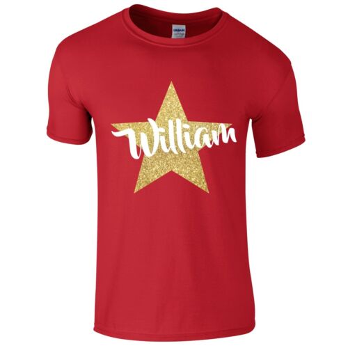 Garçons Personnalisé Nom Gold Glitter Star T-shirt 1-14 Ans Personnalisé Imprimé