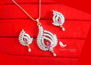 Daphne Pink Flora Designer Zircon Pendant Set for Women PE98