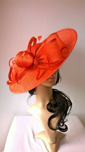 New Burnt orange Sinamay Bow trim Hatinator.hat.Large saucer disc Wedding.races.