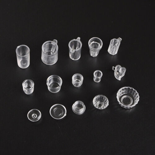 15pcs//Set Mini Transparent Drink Cups Dish Plate Tableware Miniatures H AL