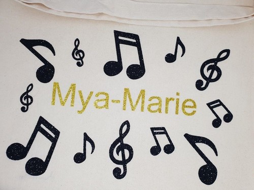 music bag Personalised musical note shopping tote bag gift book bag glitter